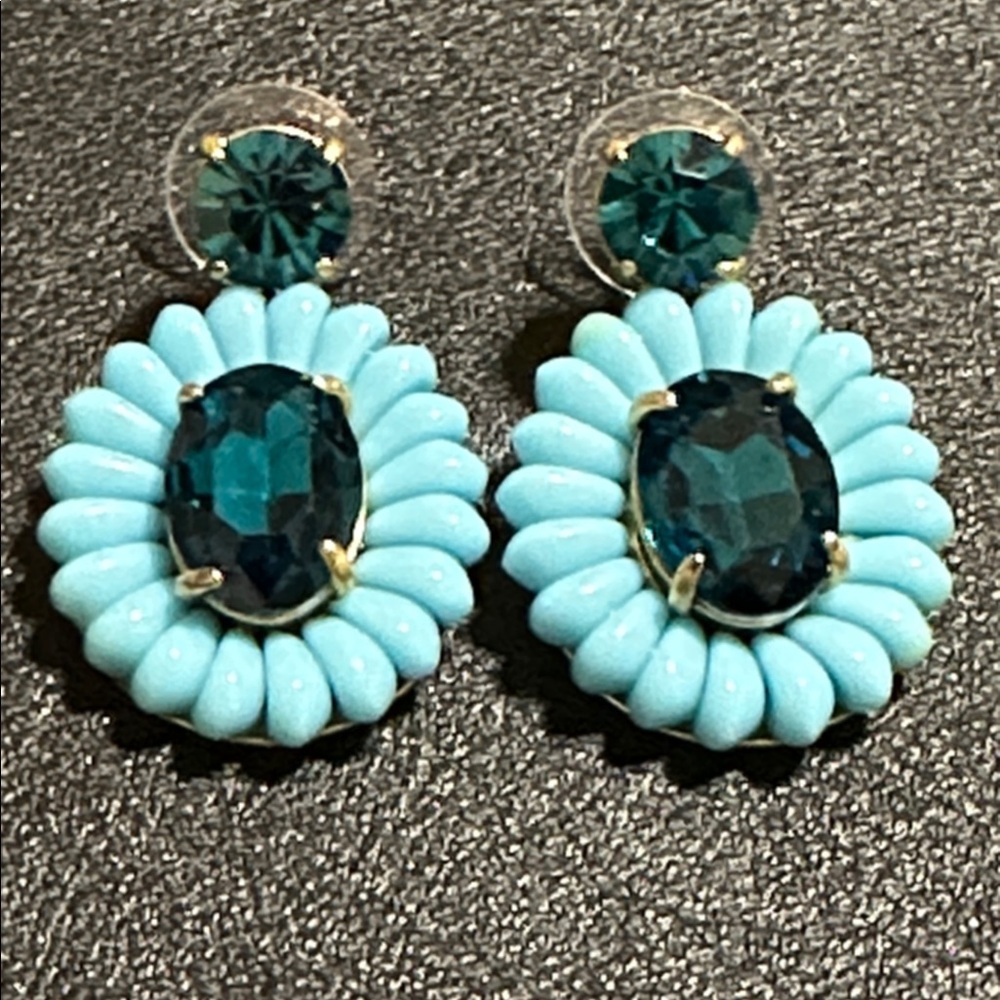J Crew Blue Floral Rhinestone Drop Earrings